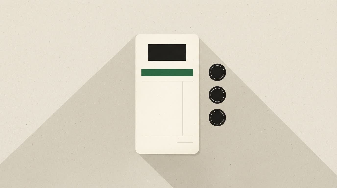 A blank fee slip with a green bar beside a short stack of coins