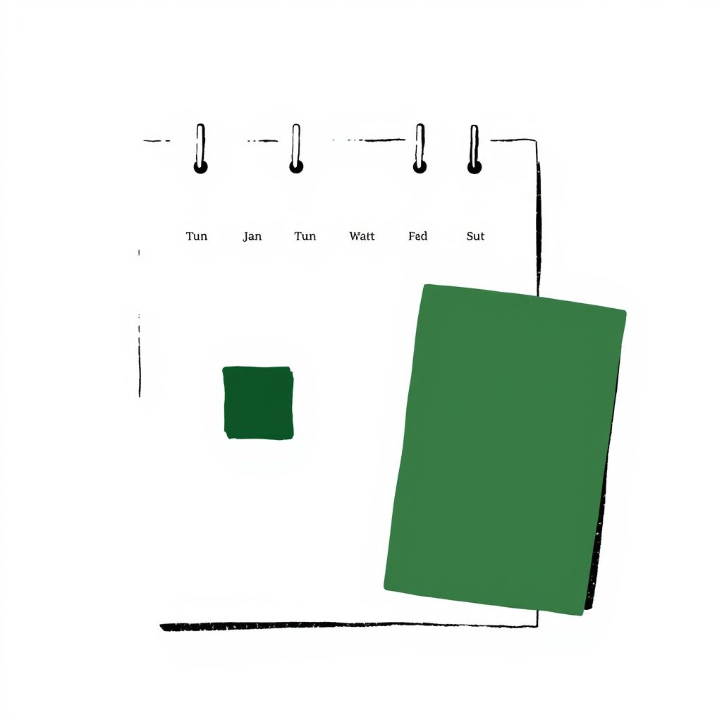 A calendar page with 31 December marked and a green approval card beside it
