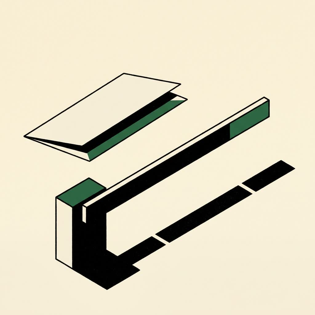A folded card set aside beside an open border gate with a green tip