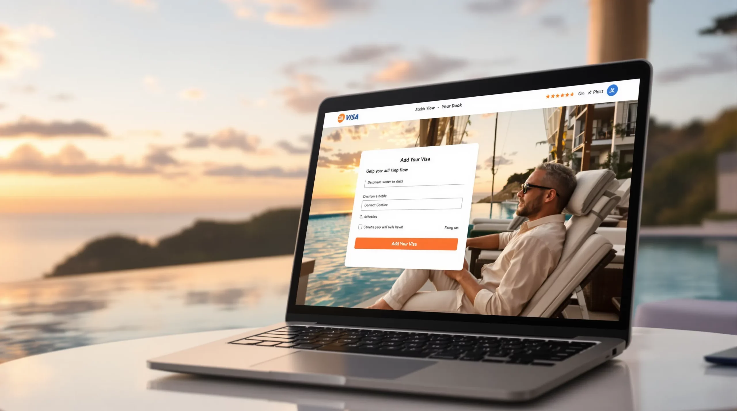 Hotel booking flow on a laptop showing a seamless