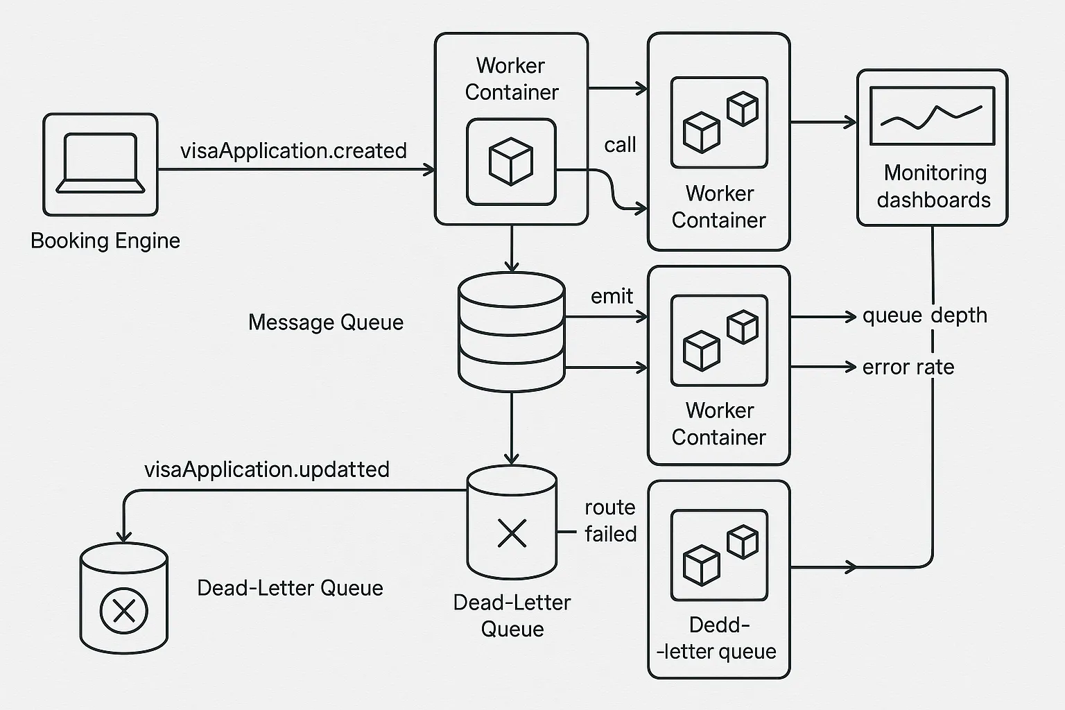 A simplified architecture diagram: a booking engine pushes a 