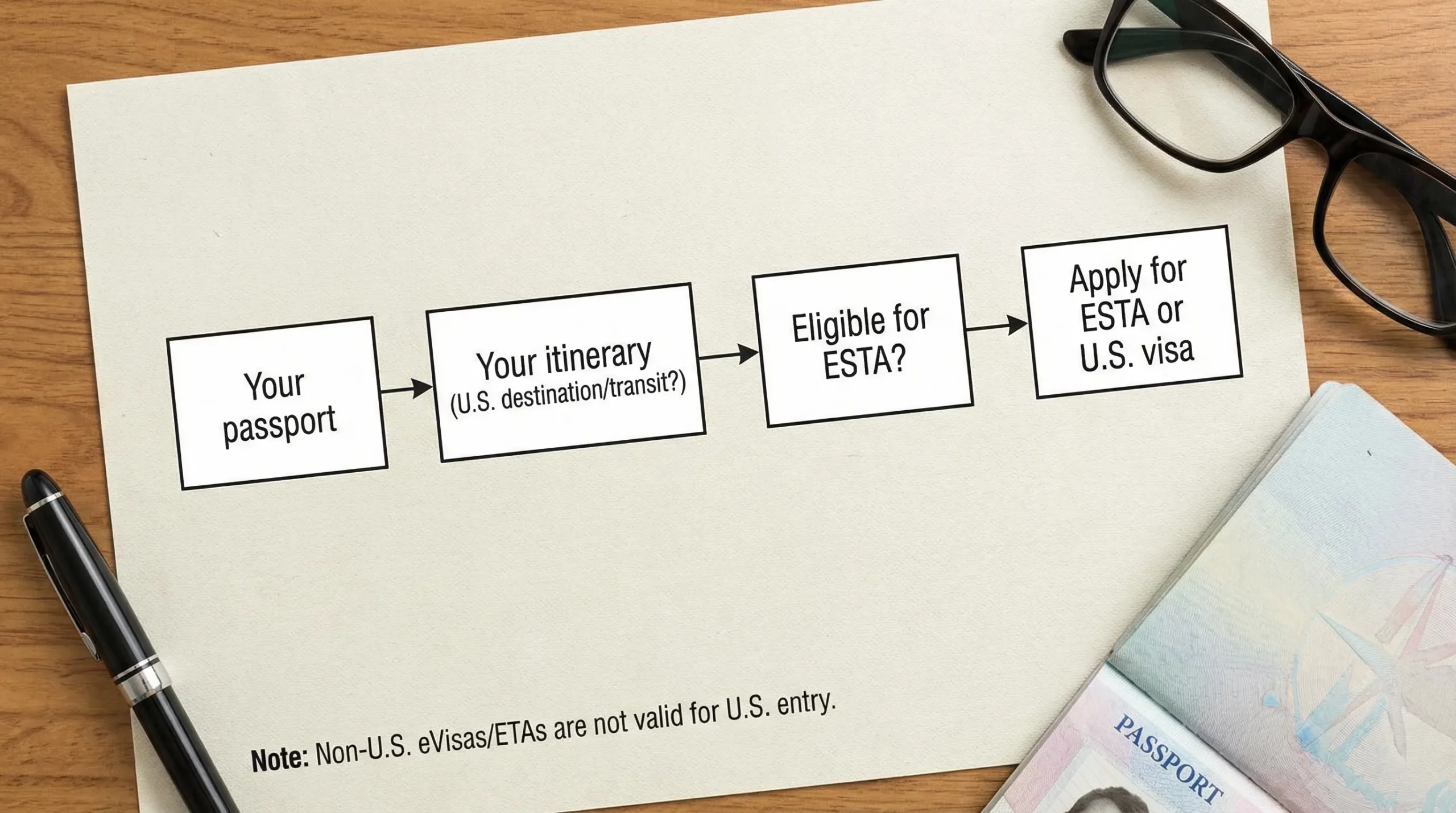 A simple flowchart diagram with four boxes showing: “Your passport” -> “Your itinerary (U.S. destination/transit?)” -> “Eligible for ESTA?” -> “Apply for ESTA or U.S. visa,” with a small note that non-U.S. eVisas/ETAs are not valid for U.S. entry.”></p>
<h2>Frequently Asked Questions</h2>
<p><strong>Does my eVisa work in US for entry?</strong> In most cases, no. An eVisa is usually valid only for the country that issued it. For the U.S., the common digital authorization is ESTA (for eligible travelers) or a U.S. visa.</p>
<p><strong>Is ESTA the same as an eVisa or ETA?</strong> ESTA is a U.S. electronic travel authorization under the Visa Waiver Program. People often call it a “U.S. eVisa,” but it is a specific U.S. system with its own eligibility rules.</p>
<p><strong>If I have a UK ETA or an Australia ETA, can I enter the United States?</strong> No. Those authorizations apply only to the issuing country. You still need ESTA (if eligible) or a U.S. visa.</p>
<p><strong>Do I need U.S. authorization if I’m only transiting?</strong> Often, yes. Transit rules vary by nationality and routing. Check U.S. requirements for your passport and itinerary early to avoid denied boarding.</p>
<p><strong>Does an approved ESTA guarantee entry to the U.S.?</strong> No. ESTA authorizes travel to the U.S. under VWP rules, but admission is decided by U.S. border officials at the port of entry.</p>
<h2>Need to prevent U.S. document confusion in your booking flow?</h2>
<p>If you’re a travel business, the fastest way to reduce “works in US” confusion is to make requirements visible and actionable before departure. SimpleVisa helps travel brands guide customers through border requirements with automated visa processing, API integrations, and white-label application experiences.</p>
<p>Learn more at <a href=